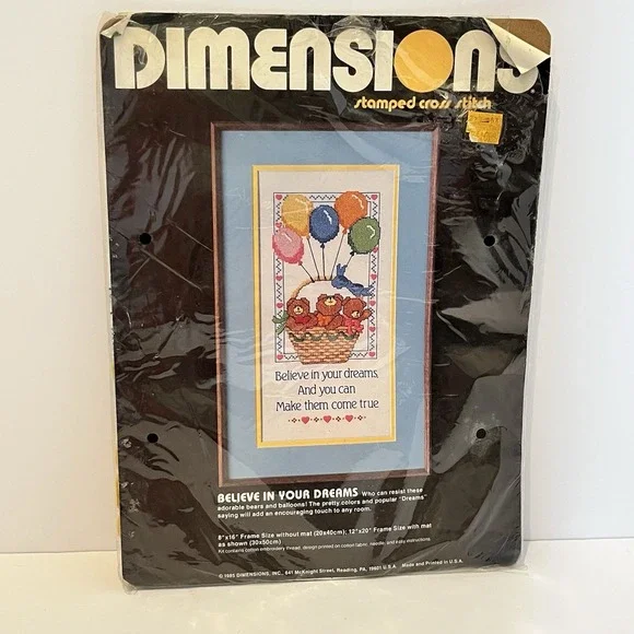 VTG Dimensions Believe In Your Dreams Stamped Cross Stitch 3053 Bears Cottage - Picture 1 of 5